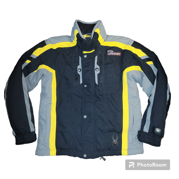 Spyder Boy's Ski Snow Jacket w/roll up hood Blk/Yellow, Size 14